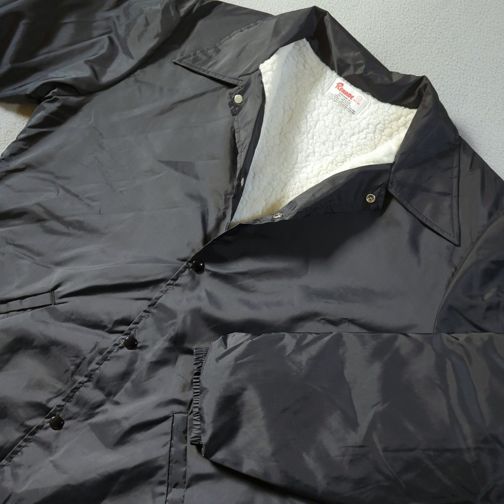VTG Rennoc Coaches Jacket Mens L Black Sherpa Lined Nylon Windbreaker Snap Front